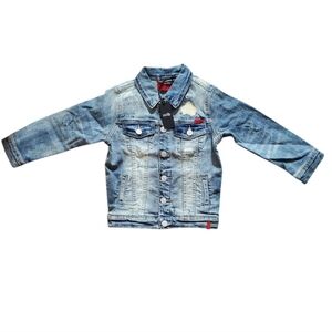 HAUS Of JR North Distressed Medium Blue Denim Jacket for Kids NWT 3-4T
